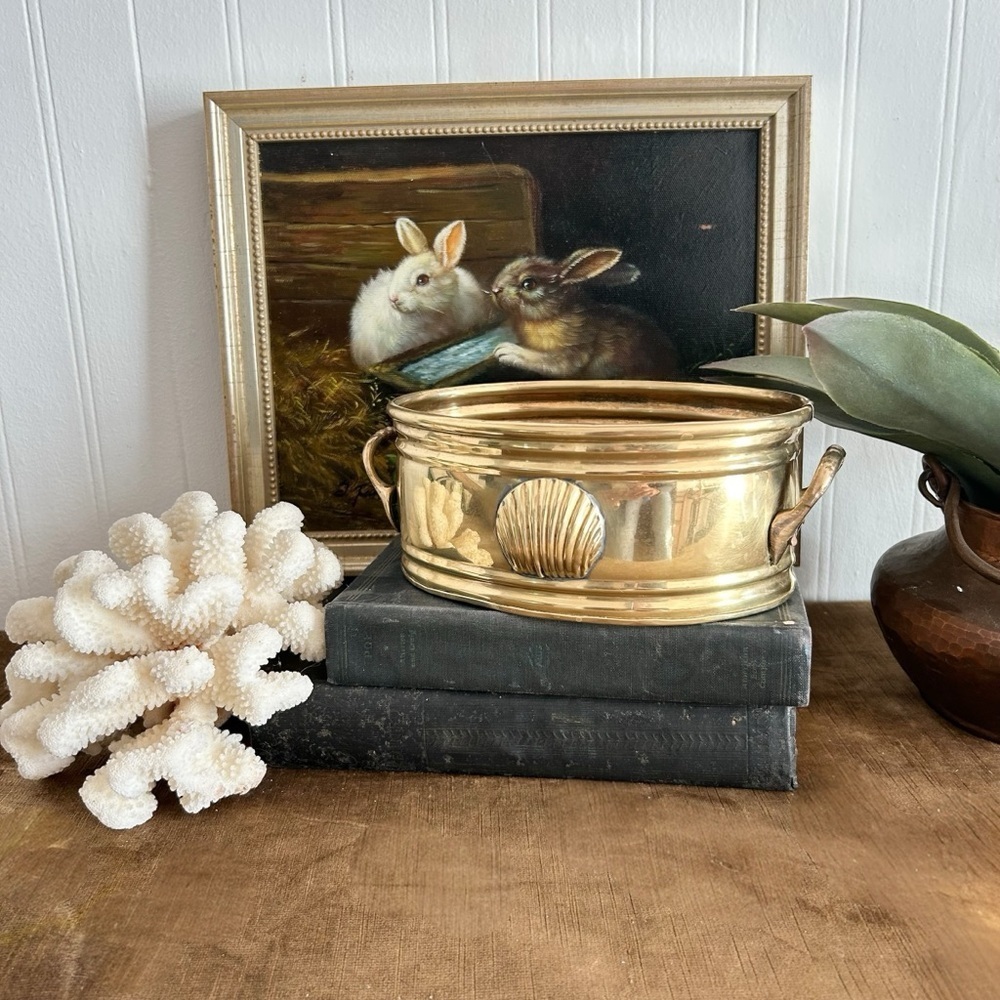 Vintage Shell Embellished Brass Planter